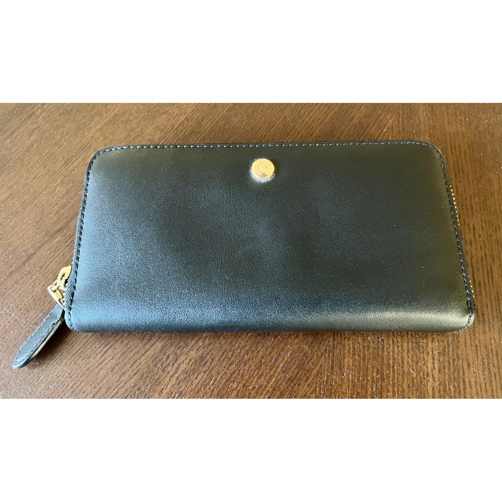 Lauren Ralph Lauren Black Leather Zip Around Continental Wallet Gold LRL Emblem